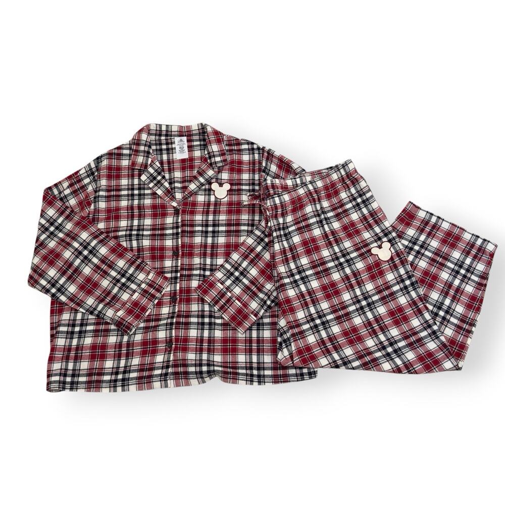 Disney Adult 2XL Pajama PJ Set Christmas 2022 Mickey Holiday Tartan Plaid Red